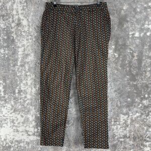 Cache Cache Size 34 Geometric Ankle Pants Multi-Colored Button Zip Cotton Blend